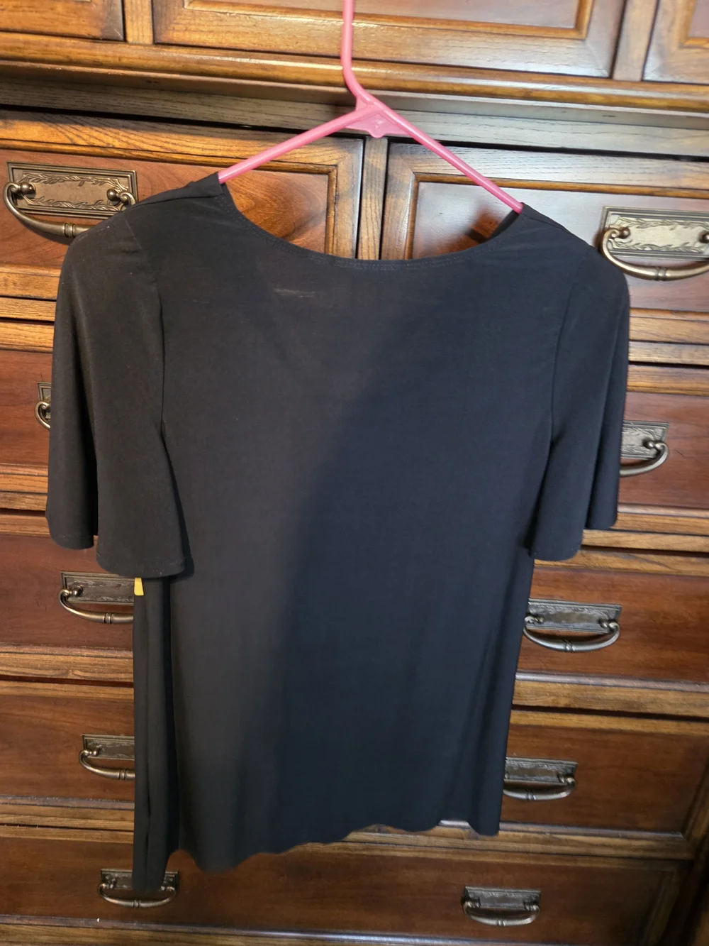 Susan Graver Black Liquid Knit Top with Orange and Yellow Floral Accent - Picture 2 of 3